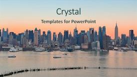  Presentation with manhattan - Beautiful presentation design featuring new york city midtown manhattan sunset skyline panorama view over hudson river backdrop and a light blue colored foreground