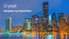  Presentation with new york city - Beautiful presentation design featuring new-york-city-midtown-manhattan backdrop and a ocean colored foreground