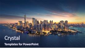  Presentation with manhattan - Slide deck having new york city panorama skyline background and a navy blue colored foreground