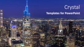  Presentation with new york night - Presentation theme having new-york-city-skyline-manhattan background and a navy blue colored foreground