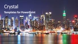  Presentation with empire state building night - Colorful presentation theme enhanced with new york city skyline backdrop and a ocean colored foreground