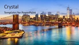  Presentation with brooklyn bridge - Beautiful slides featuring new york city usa skyline backdrop and a light blue colored foreground