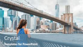  Presentation with brooklyn - PPT theme with new-york-city-woman-looking background and a teal colored foreground