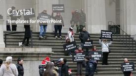  Presentation with stock exchange - Slide set with new-york-dec-19-protestors background and a gray colored foreground