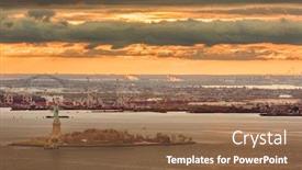  Presentation with liberty - Cool new presentation theme with new-york-harbor-new-york backdrop and a tawny brown colored foreground