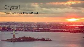  Presentation with new york - Amazing slide deck having new-york-harbor-new-york backdrop and a coral colored foreground