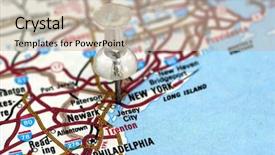  Presentation with new york - Presentation consisting of research locale - pushpin over new york background and a soft green colored foreground