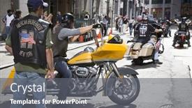  Presentation with bikers - PPT theme featuring new-york-sept-11-2016 background and a gray colored foreground