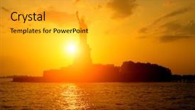  Presentation with sun - Colorful PPT theme enhanced with new york state government - statue of liberty at sunset backdrop and a gold colored foreground