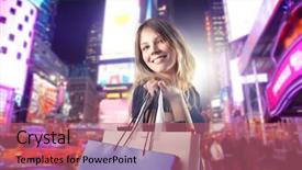  Presentation with carrying school bag - Cool new presentation theme with new york times - smiling woman carrying some shopping backdrop and a coral colored foreground