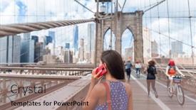  Presentation with brooklyn - Slide set with new-york-tourist-woman-using background and a coral colored foreground