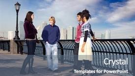  Presentation with new york university - Cool new presentation theme with new york university - group of friends backdrop and a ocean colored foreground