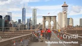  Presentation with brooklyn bridge - Audience pleasing slide set consisting of new-york-usa-sep-08 backdrop and a violet colored foreground
