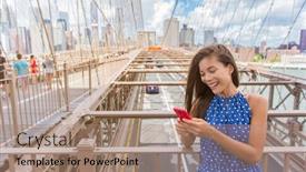  Presentation with new york city - Slide deck consisting of new-york-woman-using-phone background and a coral colored foreground