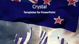  Presentation with woman hands raised to sky - Beautiful PPT layouts featuring new zealand flag - hands up and thumbs raised backdrop and a navy blue colored foreground