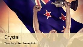  Presentation with golf player playing - Audience pleasing slide deck consisting of new zealand flag - happy rugby player holding trophy backdrop and a lemonade colored foreground