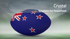  Presentation with new zealand - Audience pleasing PPT theme consisting of new zealand flag rugby ball backdrop and a gray colored foreground