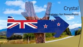  Presentation with new zealand - PPT theme having new zealand flag wooden sign background and a light blue colored foreground