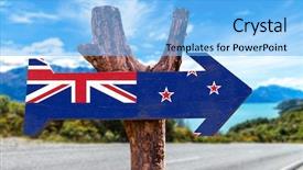  Presentation with new zealand - Cool new PPT theme with new zealand flag wooden sign backdrop and a light blue colored foreground