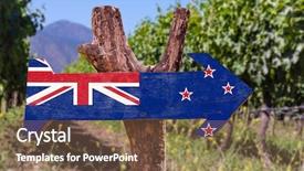  Presentation with new zealand - Beautiful PPT theme featuring new zealand flag wooden sign backdrop and a tawny brown colored foreground