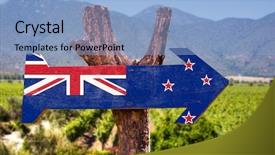  Presentation with winery - Cool new PPT theme with new zealand flag wooden sign backdrop and a light blue colored foreground