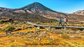  Presentation with healthy living - Amazing presentation design having new-zealand-hiking-couple-backpackers backdrop and a gold colored foreground
