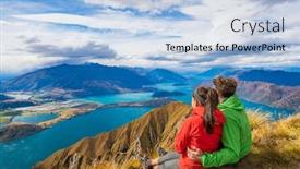  Presentation with mountain hiking - Amazing slide deck having new-zealand-hiking-couple backdrop and a light blue colored foreground