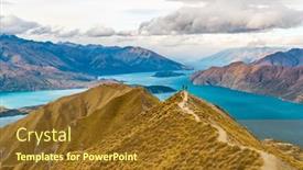  Presentation with mountain hiking - Slide deck with new-zealand-hiking-people background and a tawny brown colored foreground