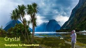  Presentation with marsh - Beautiful PPT theme featuring new zealand - land of goblins swampy overgrown with marsh grass coast of the milford sound fjord sunlight breaks through storm clouds concept of exotic active and photographic tourism backdrop and a tawny brown colored foreground