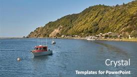  Presentation with new zealand silver fern black - Slide deck featuring new-zealand-landscape-bay background and a ocean colored foreground