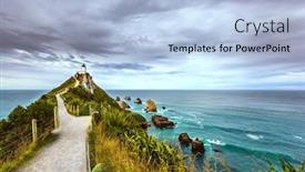  Presentation with new path - PPT theme enhanced with new-zealand-nugget-point-lighthouse background and a light blue colored foreground