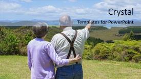  Presentation with active seniors senior couple - Slides with new zealand space - senior couple on vacation looking background and a light blue colored foreground