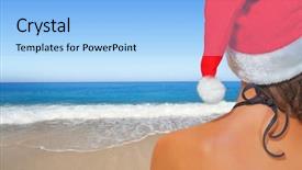  Presentation with hat - PPT layouts having new zealand space - woman on the beach background and a light blue colored foreground