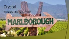 Presentation with winery - Presentation theme having new zealand tourism - marlborough wooden sign with winery background and a light blue colored foreground