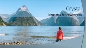  Presentation with new zealand - Slide set having new-zealand-tourist-couple-hiking background and a light blue colored foreground