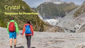  Presentation with new zealand - Slide deck with new-zealand-tourists-backpacking background and a tawny brown colored foreground