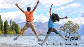  Presentation with new zealand - Beautiful presentation theme featuring new zealand tourists couple jumping backdrop and a light blue colored foreground