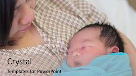  Presentation with newborn baby hospital - Audience pleasing PPT layouts consisting of mother's arms inside hospital backdrop and a mint green colored foreground