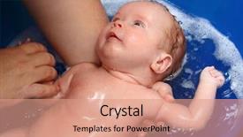  Presentation with shampoo - Beautiful PPT theme featuring newborn baby bath in blue backdrop and a coral colored foreground