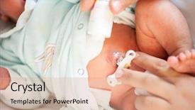  Presentation with newborn baby - Colorful PPT theme enhanced with umbilical cord - newborn baby belly button backdrop and a coral colored foreground