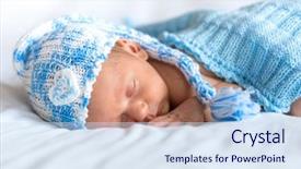  Presentation with sleeping baby - Cool new theme with newborn baby boy sleeping under blue blanket backdrop and a sky blue colored foreground