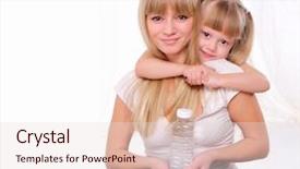  Presentation with water bottle - Presentation theme having newborn baby drinking - little girl and her mother background and a lemonade colored foreground