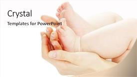  Presentation with newborn baby - Audience pleasing presentation theme consisting of newborn baby feet and hands backdrop and a sky blue colored foreground