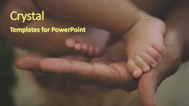  Presentation with newborn baby - Presentation theme consisting of feet in father's hand background and a tawny brown colored foreground