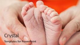  Presentation with newborn baby - Beautiful slide deck featuring newborn-baby-feet backdrop and a coral colored foreground