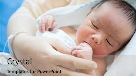  Presentation with doctor examining a newborn baby - Slide deck enhanced with newborn baby first days background and a  colored foreground