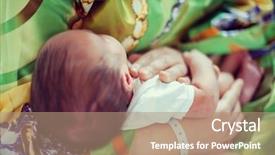  Presentation with newborn baby on his mothers and - Cool new PPT layouts with newborn baby first in arms backdrop and a coral colored foreground