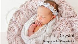  Presentation with baby sleeping - Presentation theme consisting of newborn baby girl sleeping sweetly in the basket background and a soft green colored foreground