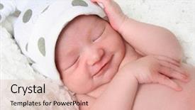  Presentation with baby fashion - PPT theme with newborn baby girl sleeping wearing background and a lemonade colored foreground