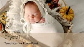  Presentation with newborn baby - Slide deck with newborn-baby-girl-swaddled background and a  colored foreground